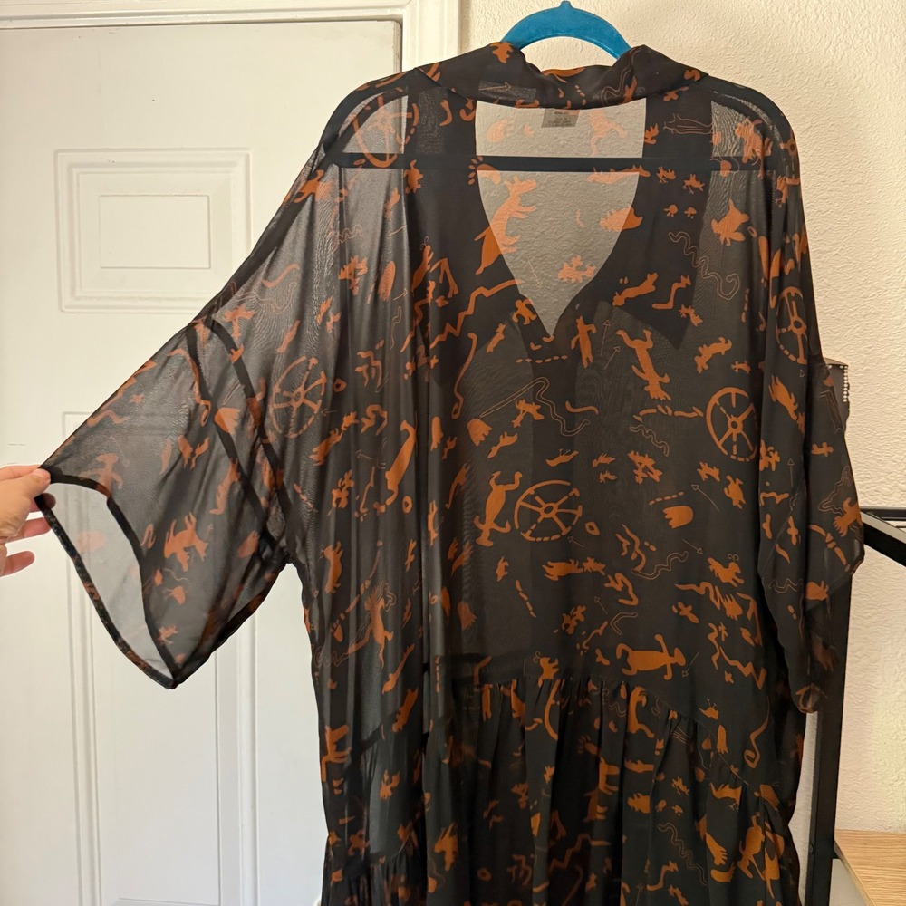 BIYA RATED R Johnny Was black vintage printed sheet babydoll short sleeve midi - Picture 5 of 8